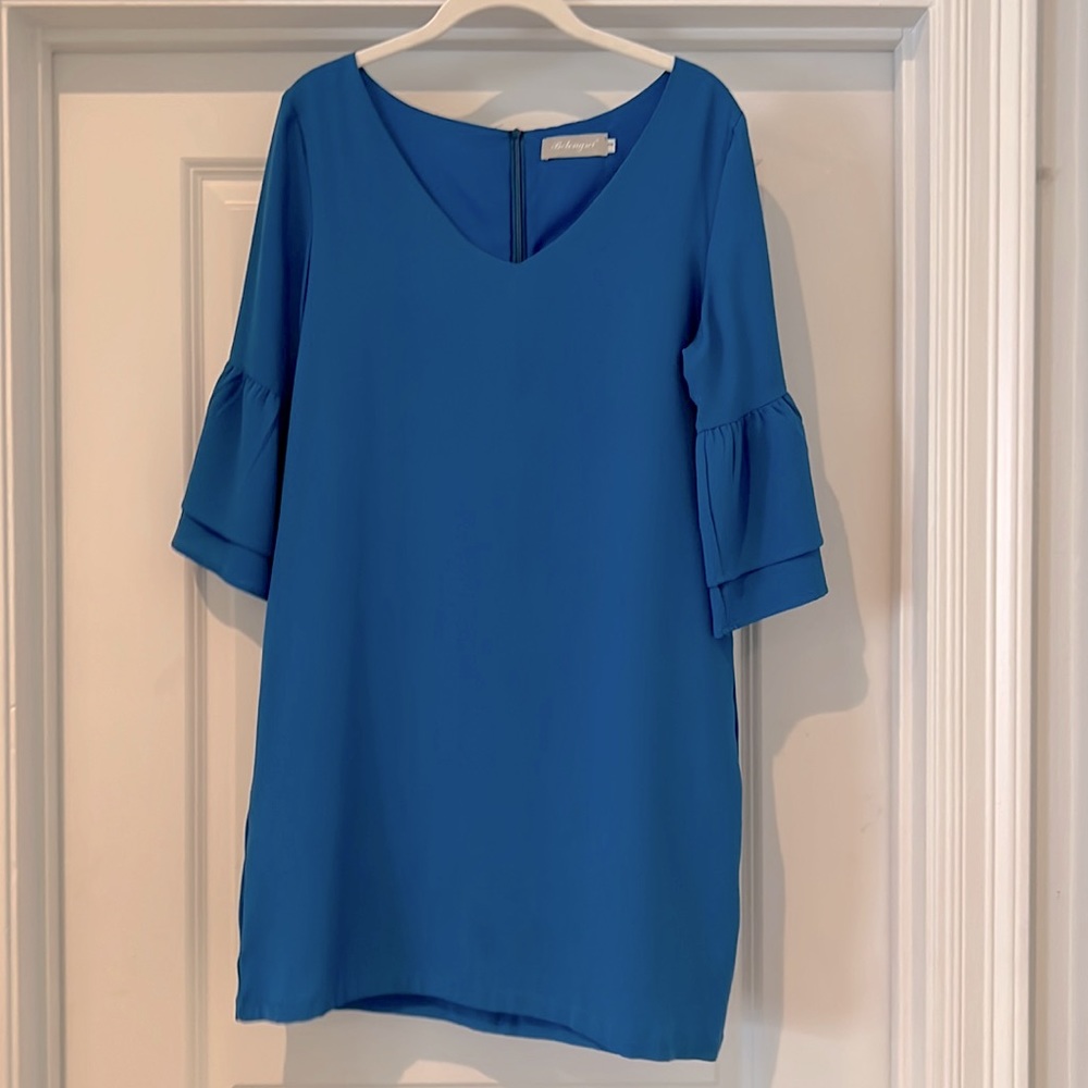 V-Neck Bell Sleeve Shift Dress Mini Dress